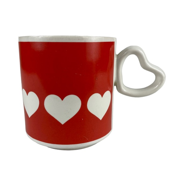 Vintage Valentines Heart-shaped Handle Unique Coffee Mug Cup Tea Love Red White - Picture 7 of 12